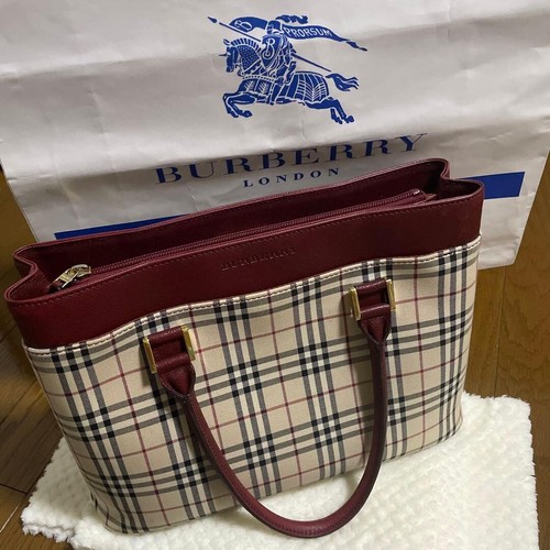 Burberry White Check Leather Handbag Gold Hardware Multiple Pockets Authentic