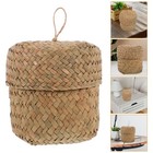 Hand Woven Seagrass Basket Small Round Decorative Storage Basket with Lid