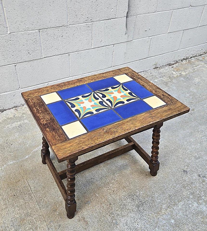 Mesa de caoba Mission Arts & Craftsman Taylor Tilery tapa azulejo torneada L Foto 2 de 4