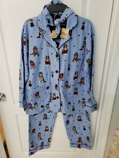P.J. Salvage Flannel Pajama Set Medium, Light Blue, Hipster Vibes Dogs