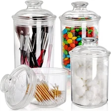 DEAYOU 4 Pack Clear Plastic Apothecary Jars, Plastic Storage Jar Canister