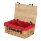 51cm Buff Red Lined Willow Empty Picnic Basket with Pinewood Lid