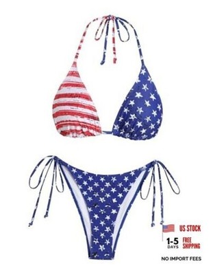 Women's Bikini Sets Beads Triangle Swimsuits 2 Piece Medium American Flag