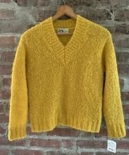 VTG 50s Mohair Sweater Mustard Yellow Hand Loomed S-M Unisex Made in USA