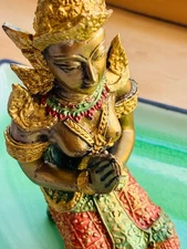 Vtg Gold PARVATI SHIVA Sitting Praying Goddess Gold Green Red Blue Black HINDU