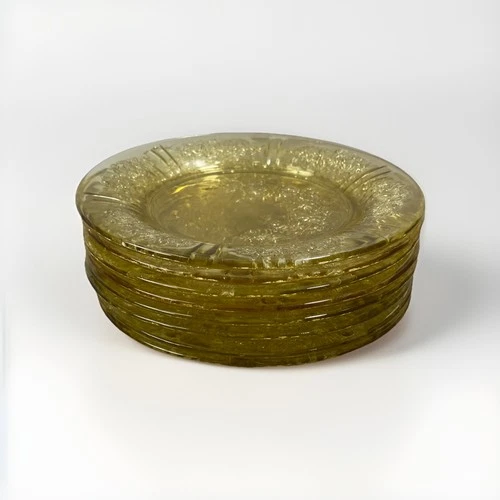 8 Vintage FEDERAL Depression Glass Sharon Cabbage Rose Amber 6” Dessert Plates