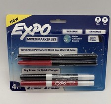 Expo 4ct Fine Mixed 2 Dry / 2 Wet Erase Marker Black/Red, NEW