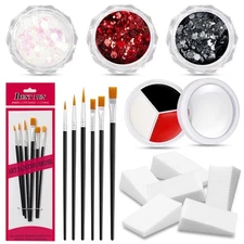 16 Pcs Halloween Makeup Kit Red White Black Face Paint Kit with Glitter Makeu...