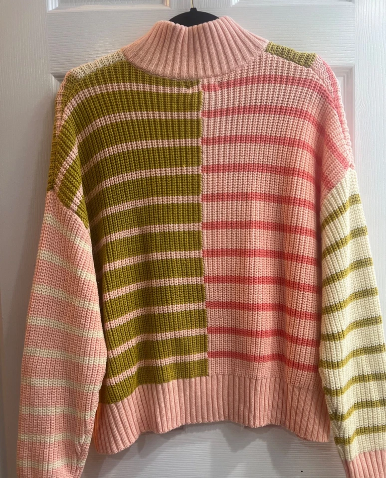 New Easel Women's Clothing Colorful 1/4 Zip Loose Knit  Striped Sweater Small ! - Image 3 of 4