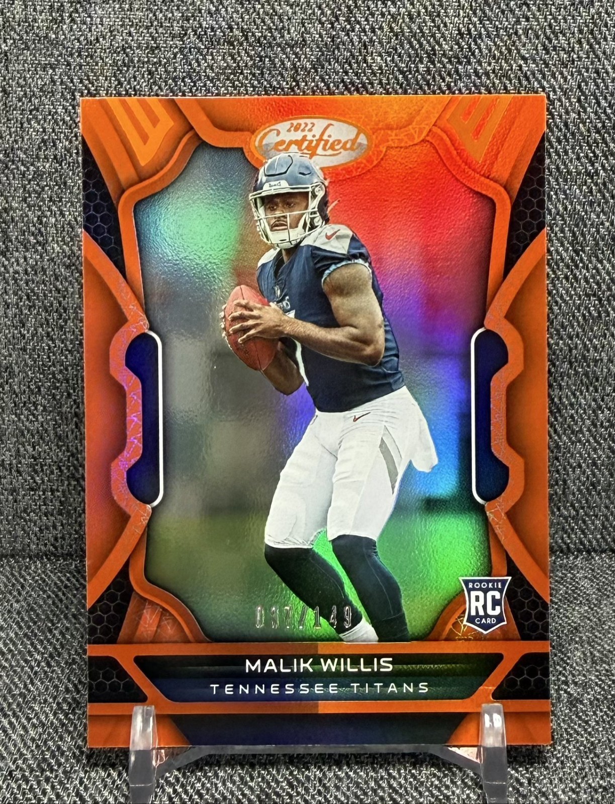 2022 Panini Certified Malik Willis Orange Mirror /149 Rookie RC No. 103 Titans
