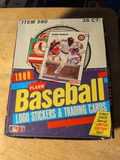 1988 Fleer Baseball Card Box. 36 Packs. New Old Stock. Factory Sealed