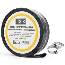 6699 Water Discharge Hose 1-1/2  ID PVC Lay Flat 25FT Length with Clamps Heavy D