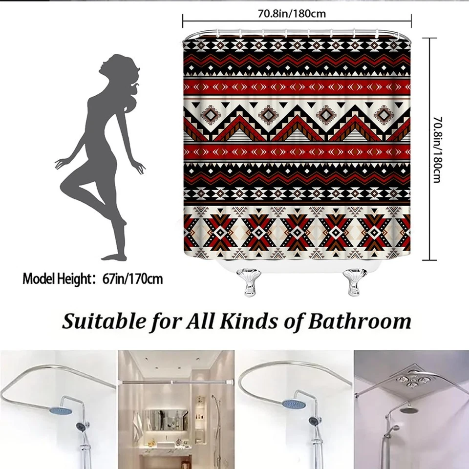 Cortina de Ducha Vintage Suroeste Navajo Geométrica Retro Decoración con Ganchos Foto 3 de 4