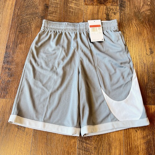 New Nike Dri-FIT Kids Boys Basketball Shorts Gray/ White Trim Train Size L 8”