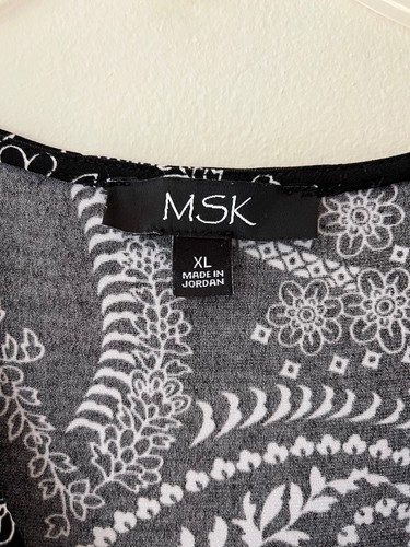MSK Sz XL Front V Neck Maxi Dress Paisley Black Stretch Belted - Picture 3 of 8