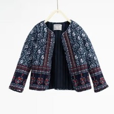 Girls Zara Girls Quilted Jacket Size 5 Navy Red Floral Oriental Style