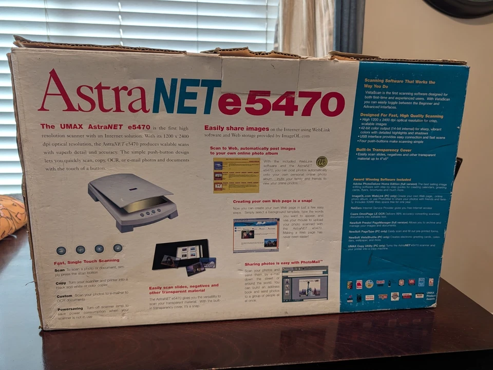 Escáner Umax Astra Net E5470 vintage encendido no probado más con caja. Foto 2 de 4