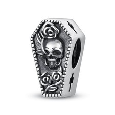 Halloween Skull Charm Beads for Bracelet Sterling Silver Coffin Skeleton Bead...