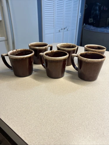 6 McCoy USA Brown Drip Glaze Coffee Mug Cup D Handle Mid Century Vintage Six