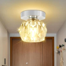 Mini Crystal Ceiling Light Fixture, 3.9in Round Chandeliers 2700K Warm White ...