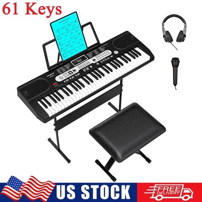 61 Key Electronic Keyboard Piano w/ Stand, Bench & Headphones, Set for Beginners