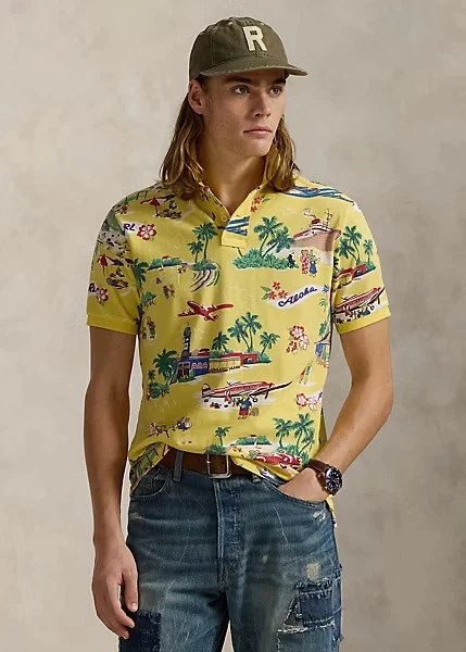 Polo Ralph Lauren Men's SZ 2XL Classic Fit Yellow Mesh Hawaiian Bear Shirt $148