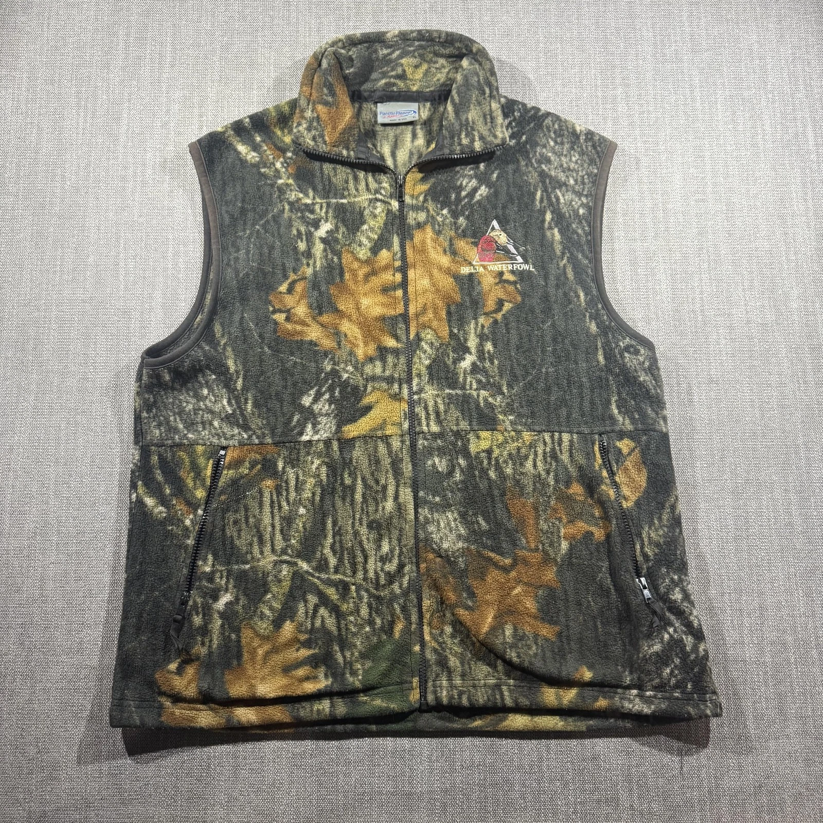 Pacific Fleece Vest Mens XL Green Camo Delta Waterfowl Full Zip Hunting Made USA