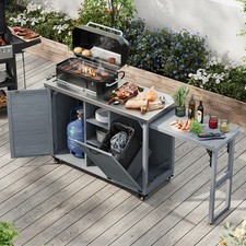 K&K 78.3" Outdoor Kitchen Island with Foldable Grill Table, Wooden Outdoor Gri