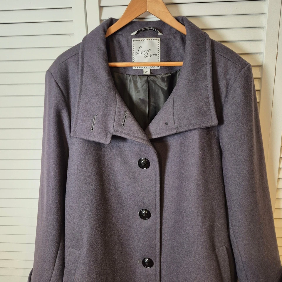 Abrigo Larry Levine Mezcla Lana XXL Gris Botón Delantero Clásico Cálido Invierno Foto 2 de 4