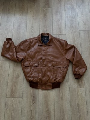 Vintage Made in Italy Brown Leather Bomber Jacket Men s L XL