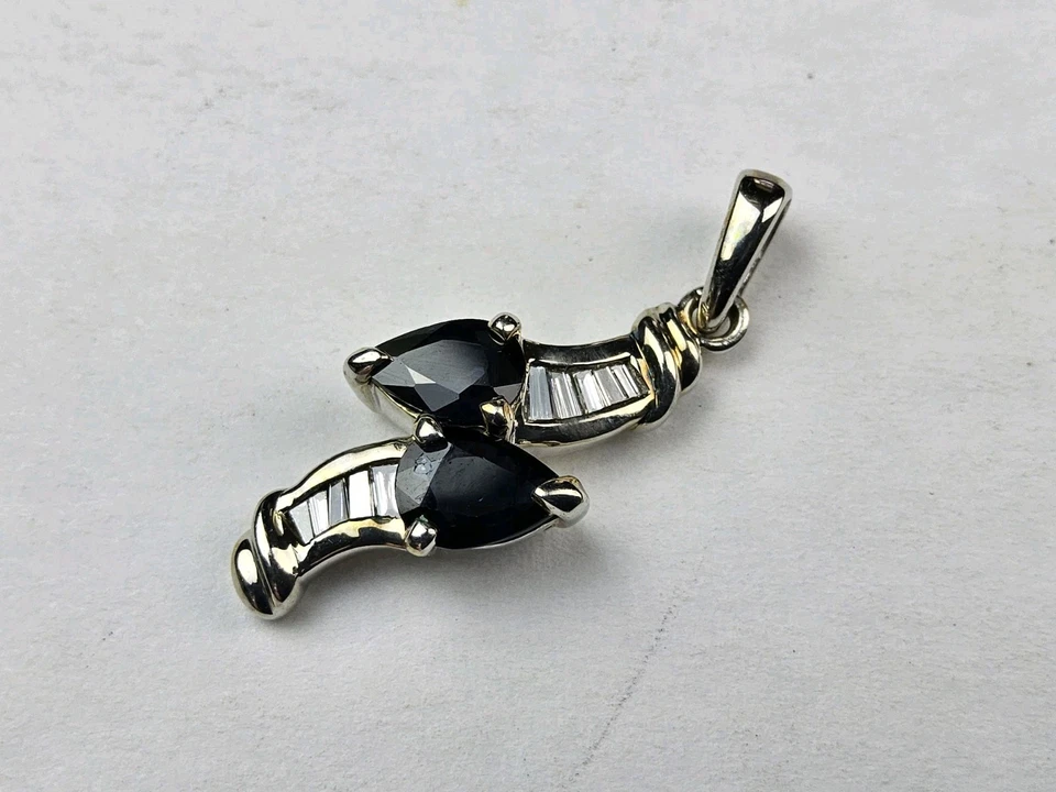 Colgante de diamantes naturales pera lágrima zafiro platino PT850 Foto 4 de 4