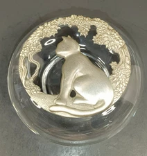 Vintage Pewter Spoontiques 7477 Cat In Garden Potpourri Glass Jar