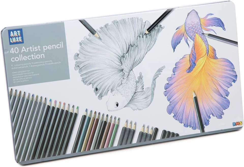 40 Künstler Buntstifte Set & Aufbewahrung Dose Aquarell Metallisch Dunkelgrau - Bild 2 von 4