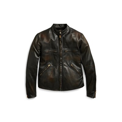 RRL Ralph Lauren Slim Fit Black Horse Leather Jacket Miller Biker 