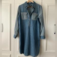 Chaps Two Tone Denim Long Sleeve Button Down Shirt Dress, Size M
