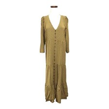 Khaki Daisy Print MADEWELL Long Tiered Maxi Dress w/Ruffles Sz 6 NB835