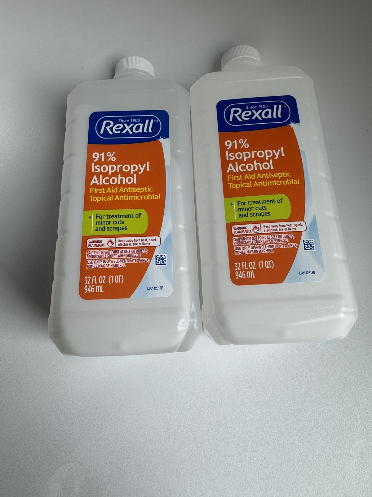 2 Pack Antiseptic REXALL 91 Isopropyl Alcohol Antibacterial 32oz Each
