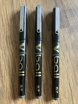 Pilot V-Ball 0,7 mm reine flüssige Tinte Tintenroller, SCHWARZ, BLVB7, 3 STIFTE (BRANDNEU)