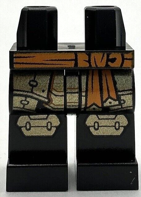 Lego New Minifig Black Pants Legs with Armor Orange Sash and Trim Gold Hip Skirt