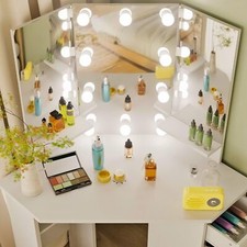 Vanity Desk with Mirror and Lights, Corner Vanity Set w/5 Drawers  Shelves A 