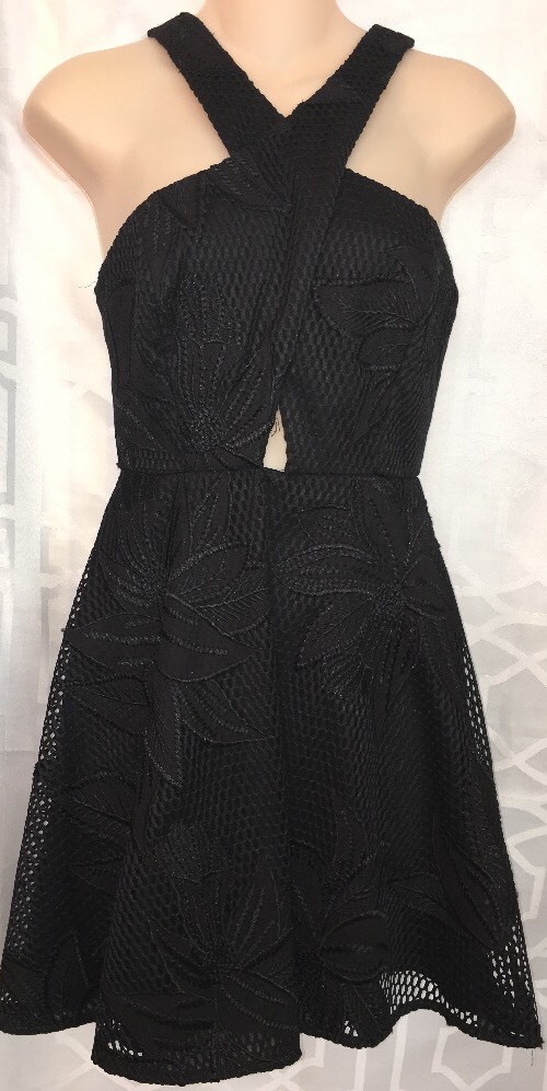 Jay Godfrey Dress Black Halter Embroidered SIze 0 | eBay