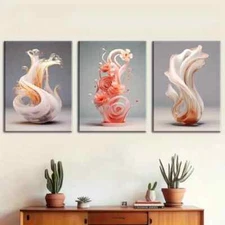 3pcs Modern Stylish Abstract Objects Perfect Wall Art Canvas Framed 50x70cm