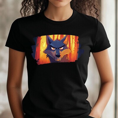 Frauen T-Shirt Wütender Wolf Motiv Baumwolle Größe S bis 3XL