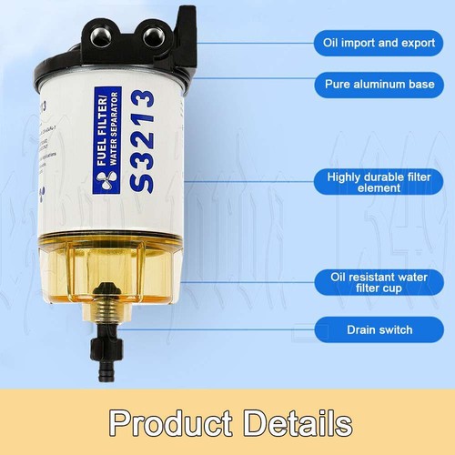 S3213 Boat Fuel Filter Water Separator Kit Clear Bowl & Drain Marine / Outboard - Picture 2 of 12