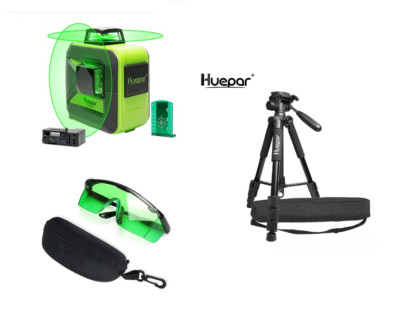 Linienlaser Huepar 602CG  Brille Stativ Kreuzlinienlaser Set Nivelliergerät 