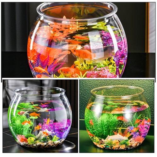 Transparent Fish Tank Office Plastic Goldfish Bowl Mini Unbreakable - Picture 12 of 12