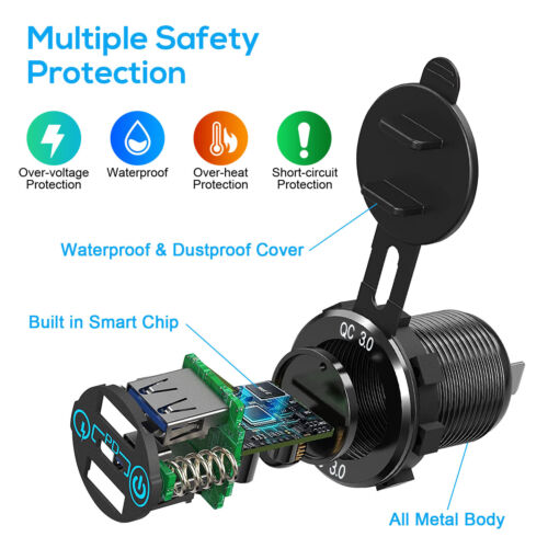 Car Fast Charger Outlet Socket, Dual USB QC3.0 & PD Power Outlet, Touch Switch - Picture 4 of 7