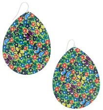 Summer Floral Print Multicolor Butterfly Teardrop Dangle Pierced Earrings 2 5/8"