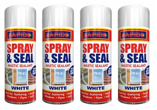 4x Sigillante Mastice Bianco Ferma Perdite Spray Guarnizione Fissaggio Grondaie Tubi Tetto - 300ml - Foto 3 di 6
