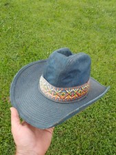 Vintage 70s Denim Cowboy Hat Worn Look Size 7 1/4 Large Faded Outlaw Country Old